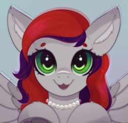 Size: 3000x2880 | Tagged: safe, artist:nyota71, derpibooru import, oc, oc only, oc:evening prose, pegasus, pony, :3, cute, female, freckles, high res, jewelry, mare, necklace, pearl necklace