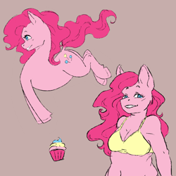 Size: 688x688 | Tagged: safe, artist:natt333, derpibooru import, pinkie pie, anthro, earth pony, pony, belly, belly button, breasts, pinkie pies