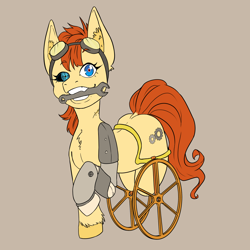 Size: 1446x1446 | Tagged: safe, artist:natt333, derpibooru import, oc, cyborg, earth pony, pony, disabled, solo, steampunk