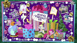 Size: 1000x563 | Tagged: safe, derpibooru import, applejack, cranky doodle donkey, derpy hooves, fluttershy, pinkie pie, spike, twilight sparkle, baby flurry heart's heartfelt scrapbook, hearth's warming eve