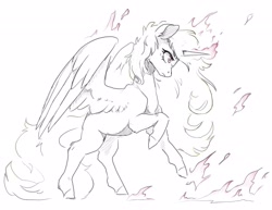 Size: 2048x1578 | Tagged: safe, derpibooru import, oc, oc:vida emotionate, alicorn, pony, female, fire, mare, sketch