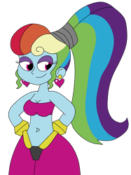 Size: 1024x1366 | Tagged: safe, artist:rarity525, derpibooru import, rainbow dash, equestria girls, alternate hairstyle, belly button, breasts, cleavage, clothes, crossover, ear piercing, earring, genie, geniefied, jewelry, megaradash, piercing, rainbow dash always dresses in style, shantae, simple background, solo, transparent background