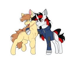 Size: 1280x1000 | Tagged: safe, artist:valkiria, derpibooru import, oc, oc only, oc:blackjack, oc:cream heart, earth pony, pony, unicorn, fallout equestria, fallout equestria: project horizons, 2022 community collab, curved horn, derpibooru community collaboration, fanfic art, horn, simple background, smiling, transparent background