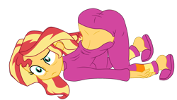 Size: 2527x1431 | Tagged: safe, artist:gmaplay, derpibooru import, sunset shimmer, equestria girls, ass, ass up, bunset shimmer, butt, clothes, face down ass up, pajamas, simple background, solo, transparent background