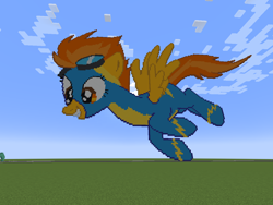 Size: 1280x961 | Tagged: safe, artist:polishfox2019, derpibooru import, spitfire, pegasus, pony, clothes, cute, female, goggles, grin, mare, minecraft, minecraft pixel art, pixel art, poland, polish, smiling, solo, spread wings, tail, two toned mane, two toned tail, uniform, wings, wonderbolts uniform