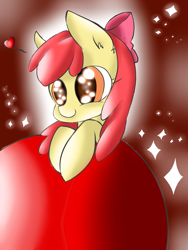 Size: 3000x4000 | Tagged: safe, artist:aquagalaxy, artist:sir-coffeebean, derpibooru import, apple bloom, earth pony, pony, adorabloom, apple, cute, female, filly, foal, food, heart, smiling, solo, sparkles