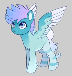 Size: 1900x2000 | Tagged: safe, artist:luminousdazzle, derpibooru import, oc, oc only, oc:arcticbreeze, pegasus, pony, chest fluff, colored, female, flat colors, full body, gray background, hoof fluff, hooves, looking up, mare, pegasus oc, simple background, solo, spread wings, standing, three quarter view, wings