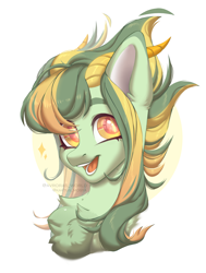 Size: 2800x3700 | Tagged: safe, artist:avroras_world, derpibooru import, oc, oc only, dracony, dragon, hybrid, pony, chest fluff, commission, female, happy, head, high res, horns, hybrid oc, looking away, mare, open mouth, open smile, simple background, smiling, solo, white background