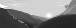 Size: 4000x1500 | Tagged: safe, artist:nannynonads, derpibooru import, cat, canterlot, cloud, grayscale, monochrome, scenery, sunset