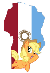 Size: 2383x3450 | Tagged: safe, artist:jojodidu, artist:third uncle, derpibooru import, edit, applejack, earth pony, pony, argentina, córdoba, female, flag, hat, high res, mare, province, simple background, smiling, solo, sun, transparent background