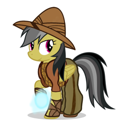 Size: 1378x1378 | Tagged: safe, artist:sunmint234, derpibooru import, daring do, pegasus, black, blue, clothes, daring dorable, disney, disney princess, dress, feminism, gem, hat, outfit, pink eyes, raya, raya and the last dragon, shirt, simple background, solo, spoilers for another series, tail, white background, wings