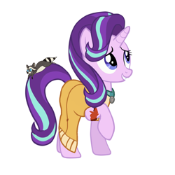 Size: 1378x1378 | Tagged: safe, artist:sunmint234, derpibooru import, starlight glimmer, raccoon, unicorn, blue eyes, clothes, crossover, disney, disney princess, dress, hair, looking up, outfit, pocahontas, purple, red, simple background, solo, spoilers for another series, white background