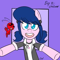 Size: 1000x1000 | Tagged: safe, artist:chelseawest, derpibooru import, pony, kwami, marinette dupain-cheng, miraculous ladybug, ponified, ponytober, tikki