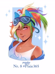 Size: 3059x4096 | Tagged: safe, artist:pixieinktvis, derpibooru import, rainbow dash, human, female, high res, humanized, kotobukiya, kotobukiya rainbow dash, one eye closed, solo, wink