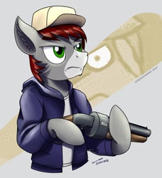 Size: 1920x2102 | Tagged: safe, artist:buckweiser, derpibooru import, oc, oc:khaki-cap, earth pony, commission, gun, scattergun, scout, solo, team fortress 2, weapon, ych result, your character here