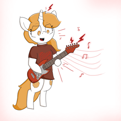 Size: 2244x2244 | Tagged: safe, artist:cherro, derpibooru import, oc, oc only, oc:kitty kit, pony, unicorn, bipedal, clothes, electric guitar, female, guitar, musical instrument, shirt, solo