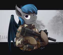 Size: 1920x1677 | Tagged: safe, artist:buckweiser, derpibooru import, oc, oc:nocturne star, bat pony, bat pony oc, commission, jtf2, male, p90, solo, ych result, your character here