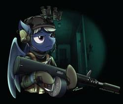 Size: 1920x1631 | Tagged: safe, artist:buckweiser, derpibooru import, oc, oc:blizzard, pegasus, aa-12, commission, goggles, gun, male, night vision goggles, shotgun, solo, weapon, ych result, your character here