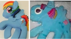 Size: 632x344 | Tagged: safe, derpibooru import, rainbow dash, cake, expectation vs reality, fail, food, irl, photo