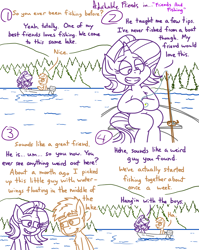 Size: 4779x6013 | Tagged: safe, artist:adorkabletwilightandfriends, derpibooru import, starlight glimmer, oc, oc:gray, earth pony, pony, unicorn, comic:adorkable twilight and friends, adorkable, adorkable friends, bait, boat, character development, comic, conversation, cute, dork, female, fishing, fishing rod, forest, happy, implied spike, lake, male, mare, reference, reference used, relationship, relationships, slice of life, smiling, stallion, water