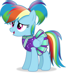 Size: 4182x4598 | Tagged: safe, artist:anime-equestria, derpibooru exclusive, derpibooru import, rainbow dash, pegasus, pony, alternate hairstyle, cheerleader, cheerleader rainbow dash, clothes, female, folded wings, mare, open mouth, open smile, outfit, pigtails, simple background, skirt, smiling, solo, transparent background, vector, wings