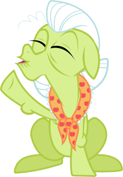 Size: 5901x8483 | Tagged: safe, artist:wissle, derpibooru import, granny smith, earth pony, pony, absurd resolution, cheering, clothes, eyes closed, female, granny smith's shawl, happy, mare, raised hoof, raised leg, simple background, sitting, solo, transparent background, vector