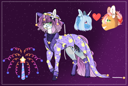 Size: 1598x1080 | Tagged: safe, artist:malinraf1615, derpibooru import, applejack, trixie, oc, oc:mystique (ice1517), earth pony, pony, boots, cape, clothes, coat, coat markings, cowboy boots, cowboy hat, ear piercing, earring, eyeshadow, female, fishnet stockings, freckles, gloves, hat, heart, jewelry, lesbian, lip piercing, magical lesbian spawn, makeup, mare, necklace, offspring, parent:applejack, parent:trixie, parents:tripplejack, piercing, raised hoof, raised leg, shipping, shoes, tripplejack