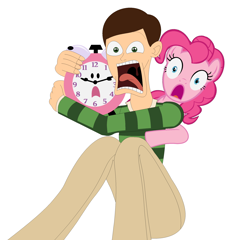 Size: 2168x2084 | Tagged: safe, artist:nathaniel718, derpibooru import, pinkie pie, earth pony, human, pony, blue's clues, crossover, duo, faic, female, male, mare, nickelodeon, scared, screaming, steve, tickety tock