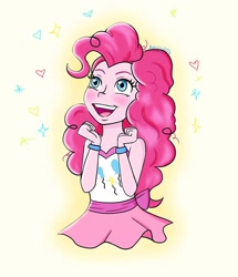 Size: 1080x1256 | Tagged: safe, artist:kenny2002, derpibooru import, pinkie pie, equestria girls, bare shoulders, blushing, clothes, cutie mark on clothes, female, open mouth, open smile, sleeveless, smiling, solo, strapless