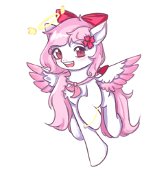 Size: 1137x1161 | Tagged: safe, artist:狸优, derpibooru import, oc, oc only, oc:bubble cloud, pegasus, pony, bracelet, jewelry, open mouth, simple background, smiling, solo, spread wings, transparent background, wings