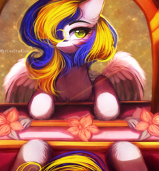 Size: 2233x2399 | Tagged: safe, artist:krissstudios, derpibooru import, oc, pegasus, pony, female, flower, high res, mare, mirror, solo