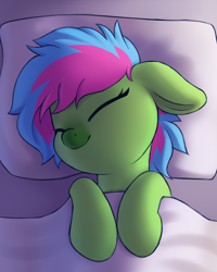 Size: 1600x2000 | Tagged: safe, artist:luminousdazzle, derpibooru import, luminous dazzle, pegasus, pony, bed, bed mane, cute, eyes closed, female, mare, pegasus oc, pillow, sleeping, smiling, solo