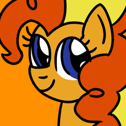 Size: 768x768 | Tagged: safe, artist:danielthebrony57, derpibooru import, bumblesweet, earth pony, pony, g4, bumbledorable, bust, cute, female, head, mare, orange background, portrait, simple background, smiling, solo, that was fast