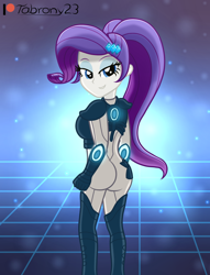 Size: 1228x1604 | Tagged: safe, artist:tabrony23, derpibooru import, rarity, equestria girls, beautiful, bedroom eyes, butt, clothes, commission, cosplay, costume, female, ghost (starcraft), looking at you, looking back, patreon, patreon logo, sexy, smiling, solo, starcraft