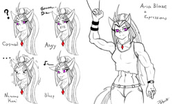 Size: 1280x768 | Tagged: safe, artist:zalla661, artist:zalla991, derpibooru import, aria blaze, anthro, hippocampus, pony, siren, equestria girls, abs, alternate design, alternate hairstyle, alternate universe, female, gem, meme, midriff, monochrome, muscles, muscular female, neo noir, partial color, ponified, ponytail, siren gem, sketch, sketch dump, solo, watch