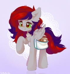 Size: 3800x4000 | Tagged: safe, derpibooru import, oc, oc only, oc:evening prose, pegasus, pony, bag, book, female, freckles, jewelry, mare, necklace, pearl necklace, saddle bag