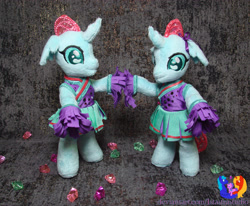 Size: 2792x2304 | Tagged: safe, artist:1stastrastudio, derpibooru import, ocellus, changedling, changeling, bipedal, cheerleader, cheerleader ocellus, cheerleader outfit, clothes, irl, photo, plushie, self paradox, solo