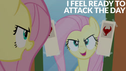 Size: 1280x720 | Tagged: safe, derpibooru import, edit, edited screencap, editor:quoterific, screencap, fluttershy, pegasus, pony, putting your hoof down, season 2, female, mare, mirror, open mouth, open smile, smiling, solo