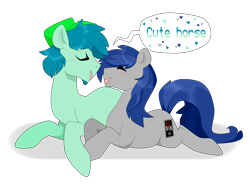 Size: 2592x1944 | Tagged: safe, artist:kaikururu, derpibooru import, oc, oc only, earth pony, pony, earth pony oc, gay, hat, heart, lying down, male, prone, simple background, stallion, talking, transparent background