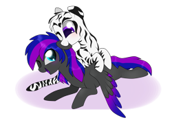 Size: 2592x1944 | Tagged: safe, artist:kaikururu, derpibooru import, oc, oc only, pegasus, pony, zebra, duo, eyelashes, one eye closed, pegasus oc, simple background, transparent background, wings, wink, zebra oc