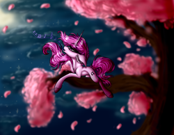 Size: 4500x3500 | Tagged: safe, artist:beamybutt, derpibooru import, oc, oc only, pony, unicorn, cherry tree, cloud, ear fluff, ears, eyelashes, female, horn, mare, outdoors, solo, tree, unicorn oc