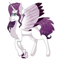 Size: 1500x1500 | Tagged: safe, artist:teonnakatztkgs, derpibooru import, oc, oc only, alicorn, pony, alicorn oc, eyelashes, female, hoof fluff, horn, mare, simple background, smiling, solo, white background, wings