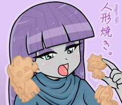 Size: 370x320 | Tagged: safe, artist:batipin, derpibooru import, part of a set, limestone pie, marble pie, maud pie, pinkie pie, equestria girls, cropped, eating, food, ningyoyaki, open mouth, pie sisters, siblings, sisters, tongue, tongue out