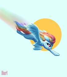 Size: 2305x2658 | Tagged: safe, artist:i love hurt, derpibooru import, rainbow dash, pegasus, pony, colored, female, flying, full body, mare, simple background, solo