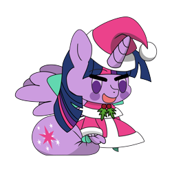 Size: 9934x9934 | Tagged: safe, artist:dimanizma, derpibooru import, twilight sparkle, twilight sparkle (alicorn), alicorn, pony, unicorn, bag, christmas, clothes, costume, cute, fate/stay night, female, happy new year, hat, holiday, horn, padoru, santa costume, santa hat, simple background, solo, transparent background, wings