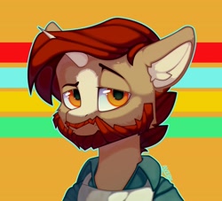 Size: 3270x2975 | Tagged: safe, artist:avery-valentine, derpibooru import, pony, unicorn, beard, clothes, ear fluff, ears, facial hair, fluffy, icon, orange eyes, red hair