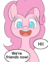 Size: 1000x1279 | Tagged: safe, artist:happy harvey, derpibooru import, pinkie pie, earth pony, pony, dialogue, drawn on phone, female, happy, looking at you, mare, open mouth, simple background, smiling, transparent background