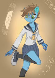 Size: 1000x1414 | Tagged: safe, artist:puffluna8, derpibooru import, oc, anthro, collaboration, clothes, colored, school uniform, solo