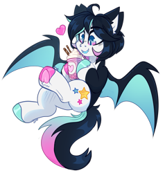 Size: 1381x1451 | Tagged: safe, artist:star-theft, derpibooru import, oc, oc only, oc:neo starstorm, bat pony, pony, bat pony oc, female, mare, milkshake, simple background, solo, transparent background