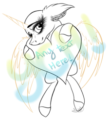Size: 1551x1702 | Tagged: safe, artist:beamybutt, derpibooru import, oc, oc only, alicorn, pony, alicorn oc, bald, commission, eyelashes, heart, heart pillow, horn, pillow, simple background, smiling, solo, white background, wings, your character here